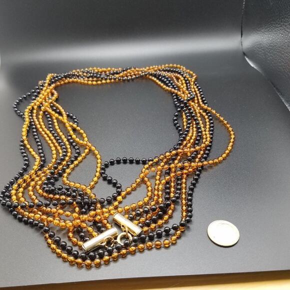 Long Vintage Lucite 5 Strand Necklace, Light Weight Beaded Strands, 50 Inches - Picture 5 of 9